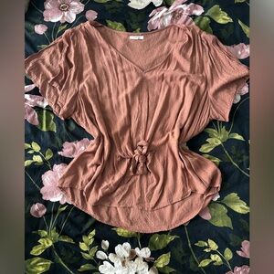 Maurices Pink Tie Front Short Sleeve Blouse